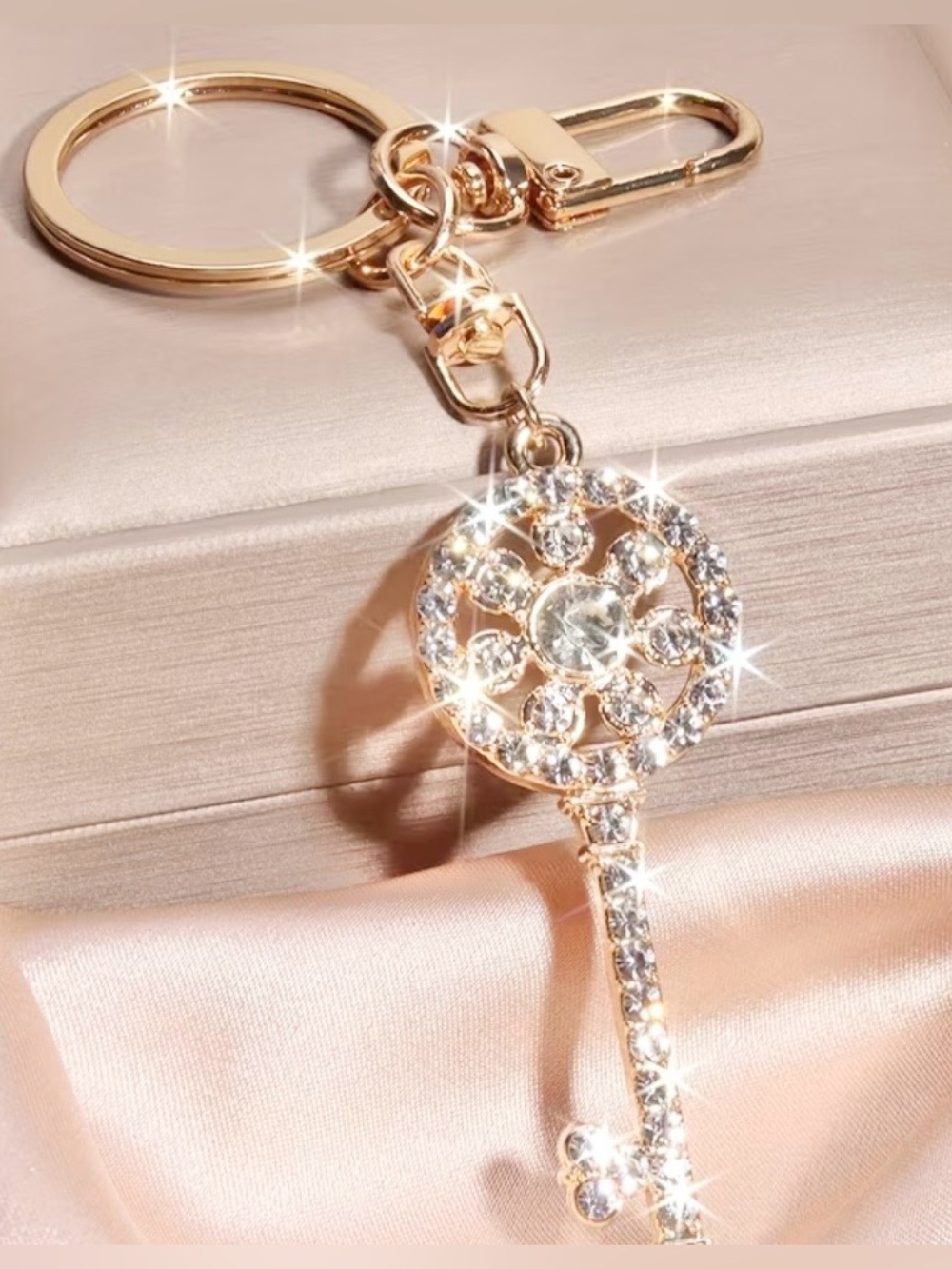 NEW Gold & Rhinestone Key Shaped Bag/Purse Charm